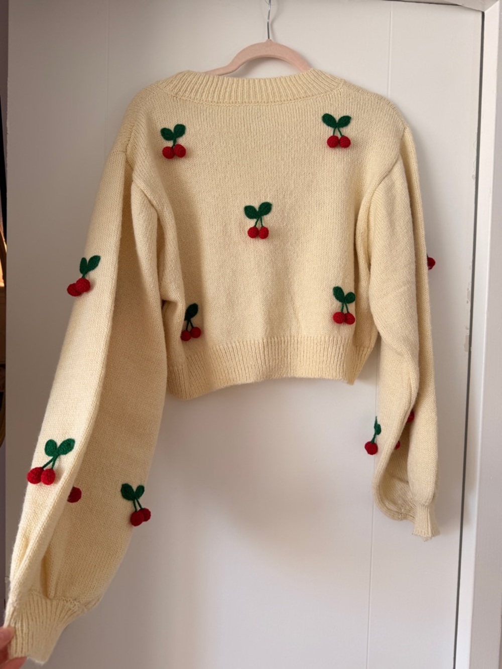 FARM Rio Cream Cropped Cardigan with Red Cherry Embroidery - Picture 5 of 7